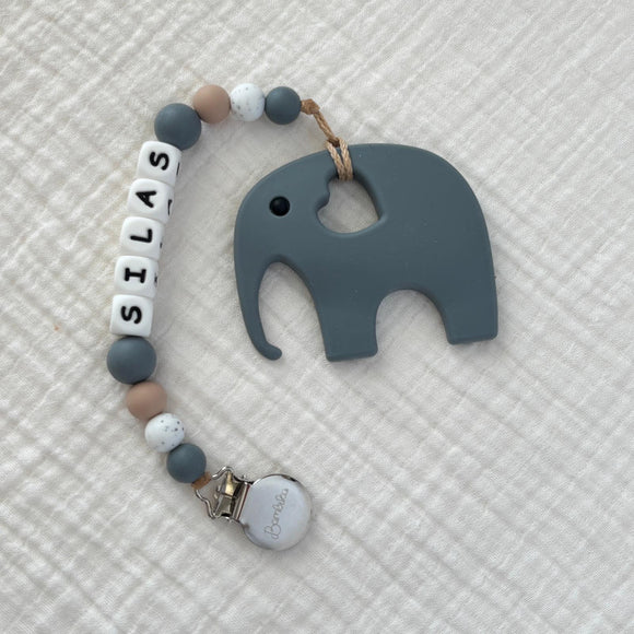 Clip with Elephant Teether | Personalized | Silas