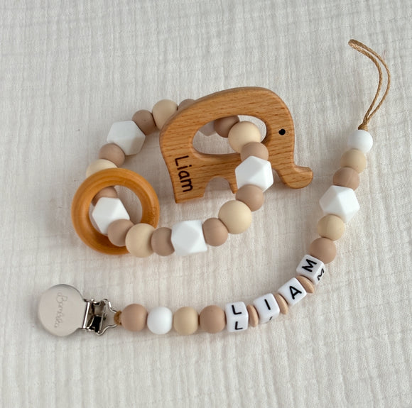 Gift Set | Pacifier Clip/Rattle | Personalized | Liam Jadon