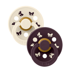 Bibs Pacifier | Holiday Bow | Ivory/Plum | Round Size 1-2