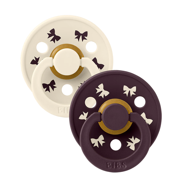 Bibs Pacifier | Holiday Bow | Ivory/Plum | Round Size 1-2