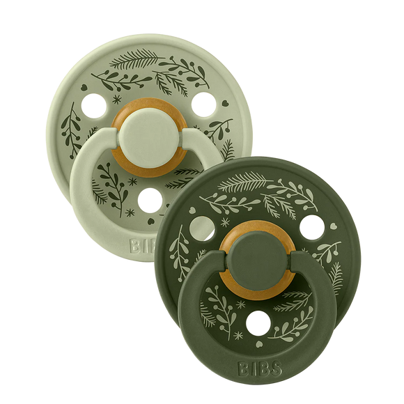 Bibs Pacifier | Holiday Leaf | Sage/Hunter Green | Round Size 1-2