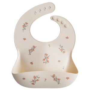 mushie | Silicone Bib | Pink Flowers