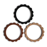 mushie | Flower Teething Bracelet 3-Pack (Black/Natural/Caramel)