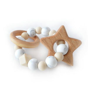 Silicone Ring Rattle | Ivory Marble | Star